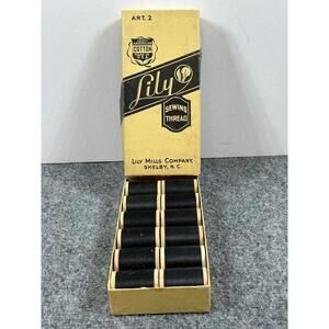 Vintage Lili Mills Co Sewing Thread Black 12 X 125 Yards 100%‎ Cotton